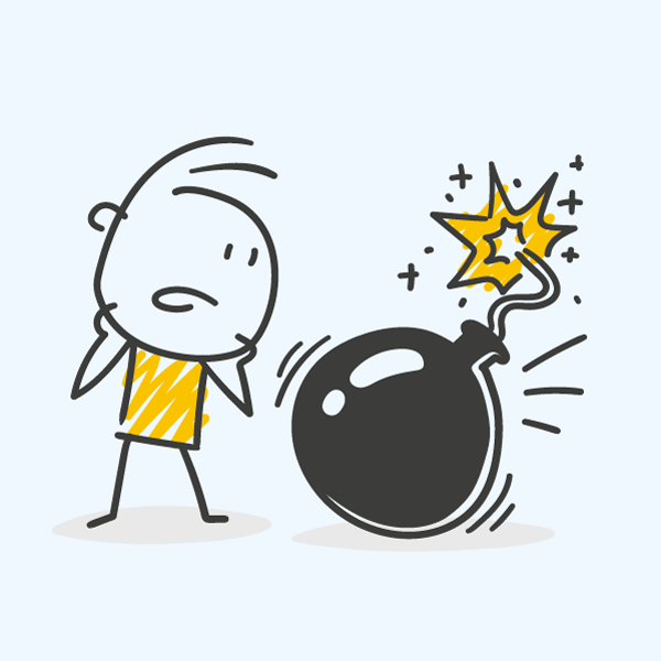 Un personnage voit une bombe qui va exploser